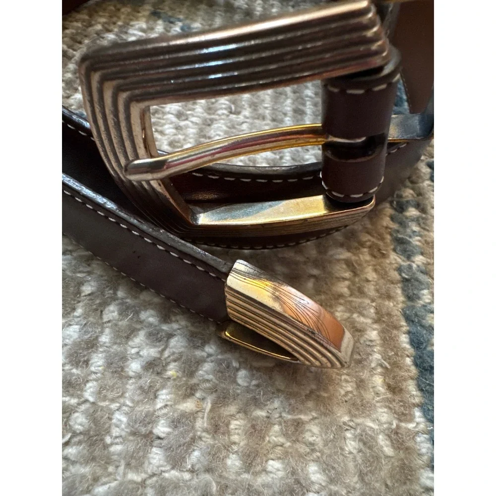 Onyx by Brighton Mens Brown Leather Belt 34 M30278 Handcrafted USA Silver Buckle